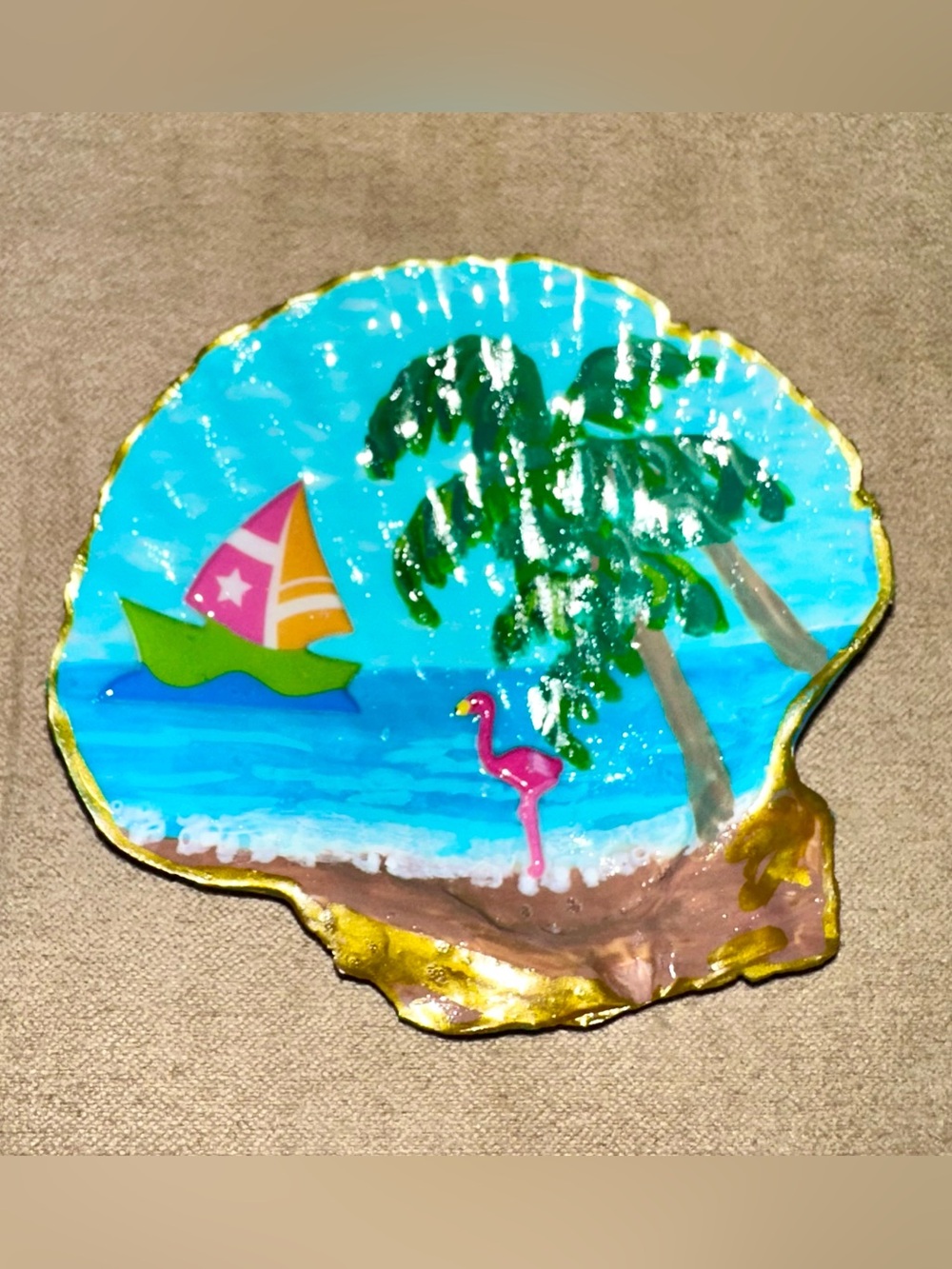 Handmade Tropical Beach Painted Seashell Trinket Dish Ring Holder Coastal Decor - Picture 2 of 6